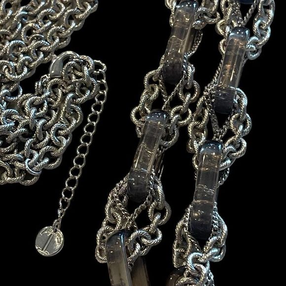 Talbots Opera Length Silver Tone Chain Lucite Necklace Classic Style - Picture 3 of 6